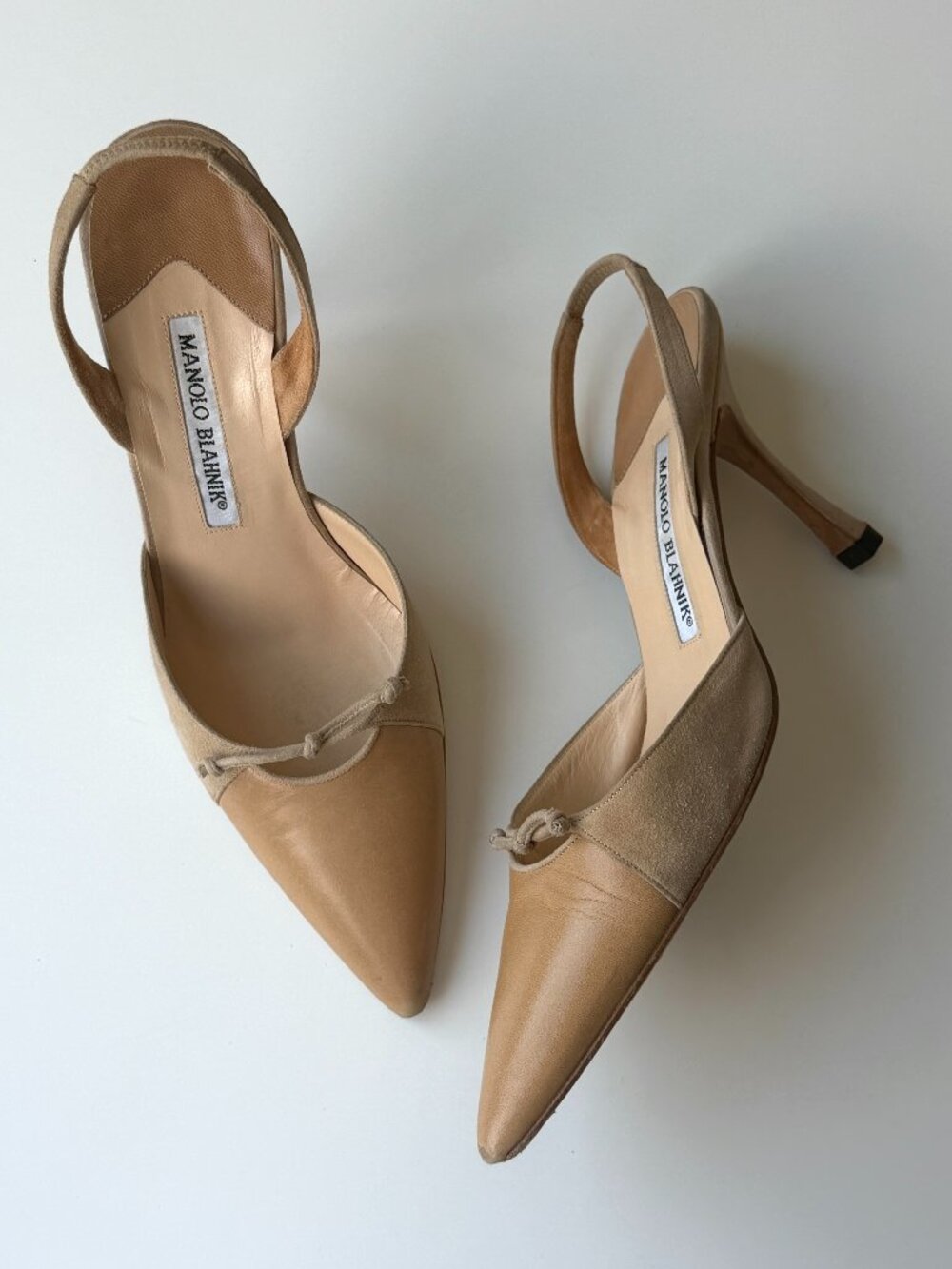 Vintage Manolo Blahnik Caroline Suede & Leather Slingback Pumps, IT 37